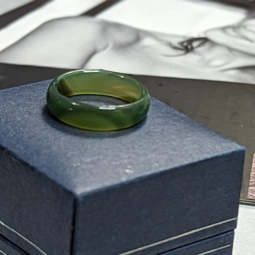 Rare Elegant Green Jade Ring Natural Nephrite Gemstone Wedding Band Ring Size 7